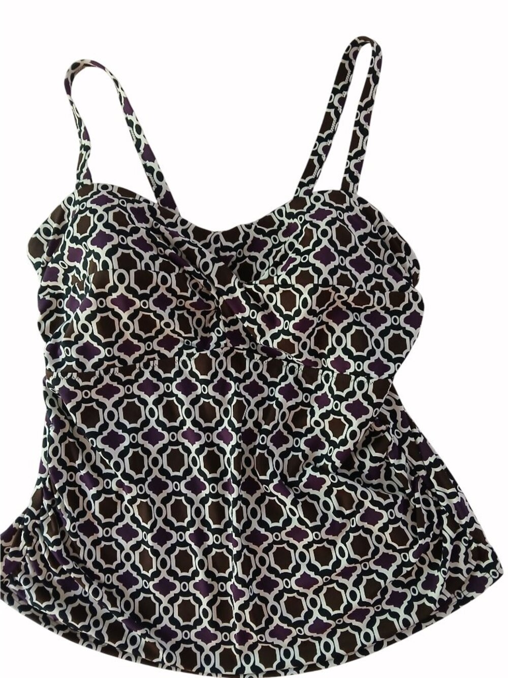Lands End Top Tankini Swim Size 16 16W Surplice Bust Padded Shelf Bra Geometric